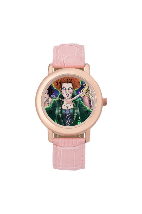 Hocus Pocus Soft Leather Strap Watch Adult Classic Ladies Leather Strap Wrist Watch Adjustable Fit for Wrist Sizes 5.7" to 8.7"