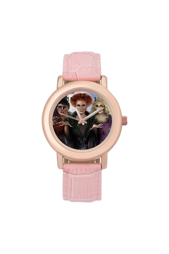 Hocus Pocus Soft Leather Strap Watch Adult Classic Ladies Leather Strap Wrist Watch Adjustable Fit for Wrist Sizes 5.7" to 8.7"
