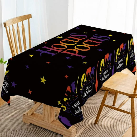 Hocus Pocus Table Cloth for Seasonal Halloween Sanderson Sisters Holiday Party Decoration I Smell Children Decor Dining Room Home Kitchen Table Cover-60×84inch