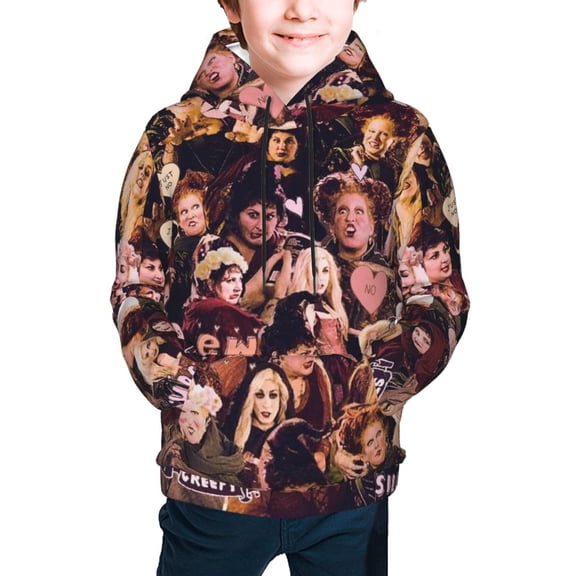 Hocus Pocus Teen Boys Girls Hoodies Cartoon Graphic Hooded Sweatshirts Casual Pocket Pullover Coat for Kids