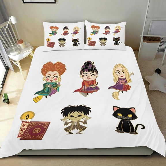 Hocus Pocus Themed Bed Sheet Set Three Piece Set 53x79 Inches Comfortable And Skin Friendly Unique Design Creating A Star Studded Night