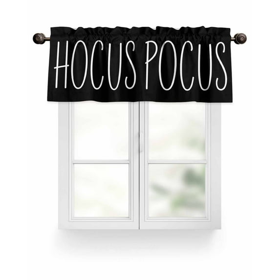 Hocus Pocus Valances for Windows Halloween Retro Black White Text Valance Rod Pocket Light Filtering Short Window Treatments Curtains for Kitchen Bathroom Living Room Bedroom, 1 Panel, 54 x 18 Inch