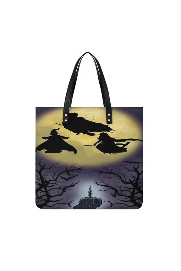 Hocus Pocus Women PU Leather Handbags Purses And Handbags For Girl Ladies Handle Shoulder Satchel Bag with Top Magnetic Snap Closure 39x39cm