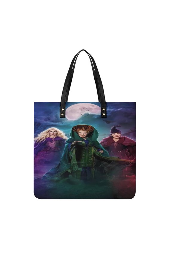 Hocus Pocus Women PU Leather Handbags Purses And Handbags For Girl Ladies Handle Shoulder Satchel Bag with Top Magnetic Snap Closure 39x39cm