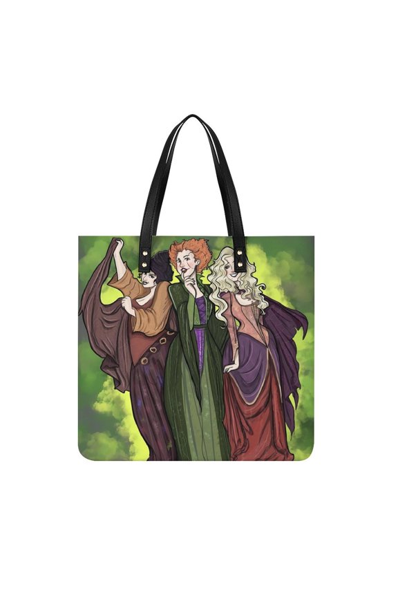 Hocus Pocus Handbags PU Leather Purses And Handbags For Girl Ladies Handle Shoulder Satchel Bag with Top Magnetic Snap Closure 39x39cm