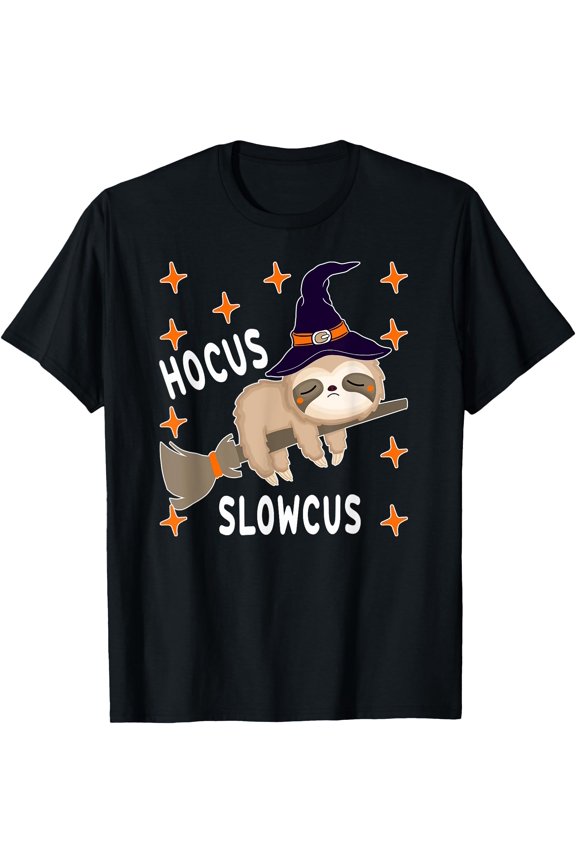 Hocus Slowcus Cute Funny Sloth Witch Halloween Gift Unisex T-Shirt for Men Women Kids Toddler,Black Color,Size YXS