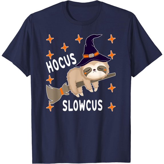 Hocus Slowcus Cute Funny Sloth Witch Halloween Gift Unisex T-Shirt for Men Women Kids Toddler,Navy Color,Size 4T