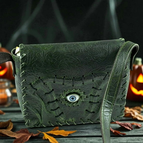 Hocus pocus Evil eye crossbody Green Purse for Women Sling bags Halloween Gifts Stuff Decorations, Hocus pocus Gift saddle Shoulder Mini Handbags, with Spooky Design.