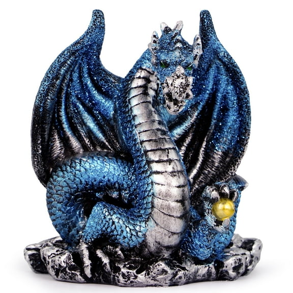 Hodao Blue Dragon Pen Holder Figurine – Fantasy Style Resin Pencil Organizer, Creative Desk Storage Decor for Office, Boys’ Room, and Gaming Space