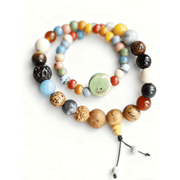 Bohemian Style Artisan - Crafted Vibrant Multi - Colored Mixed Bead Layered Bracelet