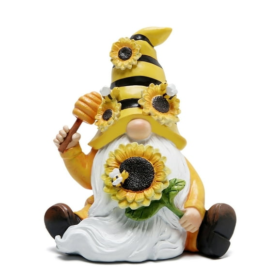 Hodao Sunflower Bee Gnome Figurine – Hand-Painted Resin Bumblebee Gnome with Honey Wand & Sunflowers – Summer Garden Tabletop Decoration for Home, Office & Tiered Trays