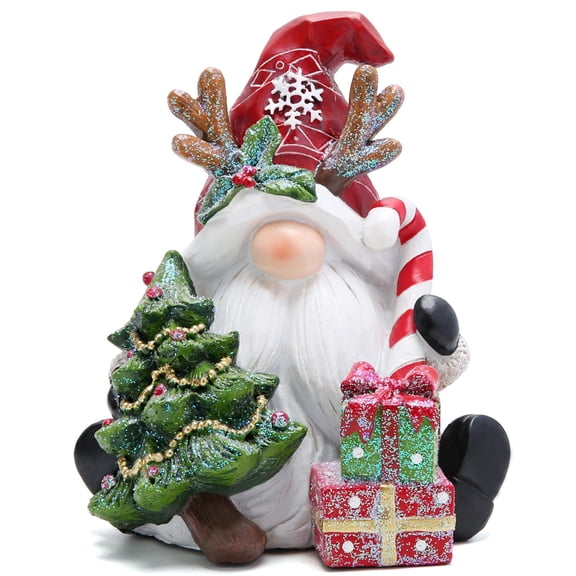 Hodao Christmas Gnome Figurine , Reindeer Antler Hat Resin Decorations