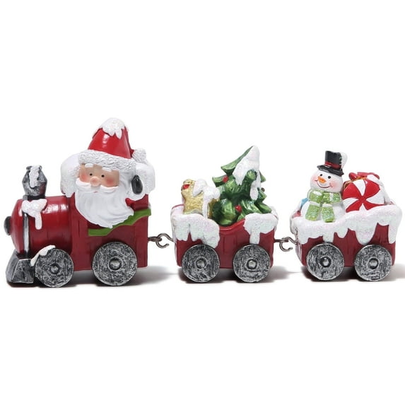 Hodao Christmas Train Tabletop Decoration Hand-Painted Santa Claus Train Figurine Snowman and Gift Car with Holiday Accents Resin Christmas Train Ornament Festive Decor for Kids' Room and Living Room