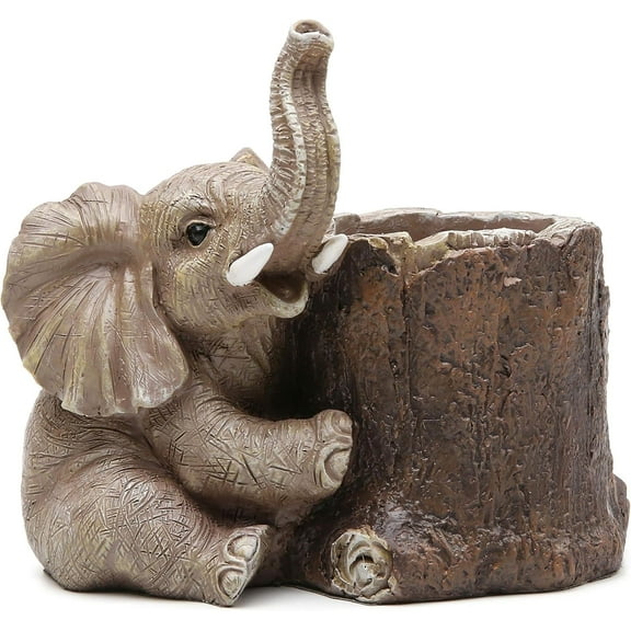 Hodao Elephant Pen Holder Figurine – Cute Animal Pencil Cup for Desk Organizer, Office/Home Decoration