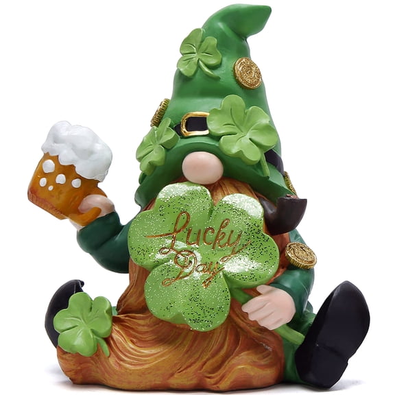 Hodao Green St Patricks Day Handmade Gnome 6" Resin Standing Figurine for Spring-Irish Gnome Elf Scandinavian Yule Nordic Figurine Home Holiday Decorations Indoor Home Decor Green Gnome (Green) C113
