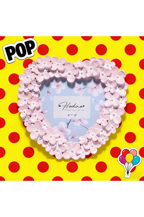 Heart-Shaped Floral Decorative Photo Frame, 4x4 Inch Pink Resin Picture Frame, Romantic Love Home Decor, Valentine’s Day Gift