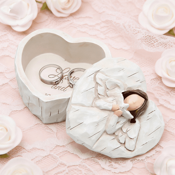 Hodao Heart-Shaped Angel Jewelry Box with “Love and Memories” Quote | Hand-Carved Resin Keepsake Box | Sympathy Memorial Gift for Women | Prayer Angel Decorative Trinket Holder