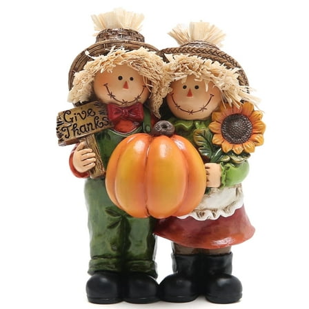 Hodao  Thanksgiving Scarecrow Couple Figurine - Harvest Decor