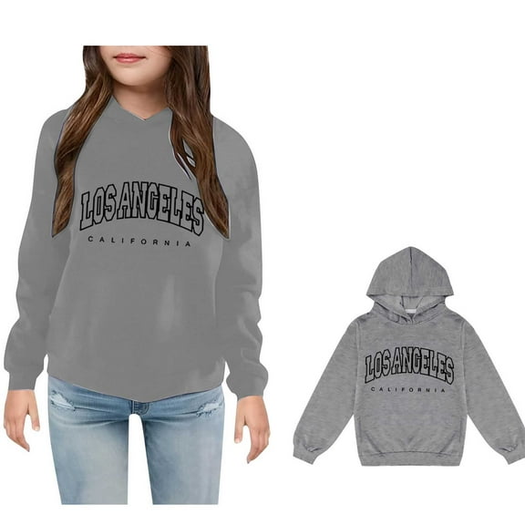 Girls Hoodies City Name Letter Print Grey Hoodies Long Sleeve Hooded Sweatshirt Top Winter Clothes 4T Old Boy Clothes