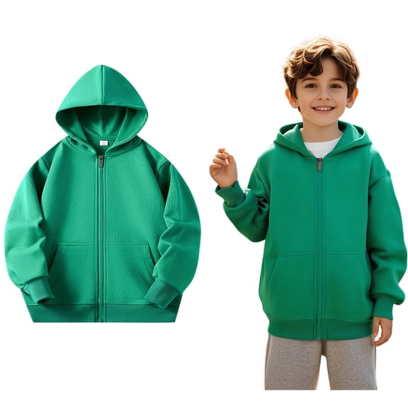 Hoddies Green Full Zipper Hooded Casual Long Sleeve Sweatshirts Fall Winter Clothes Boy Clothes 8-9 Years Boys Girls Fashion
