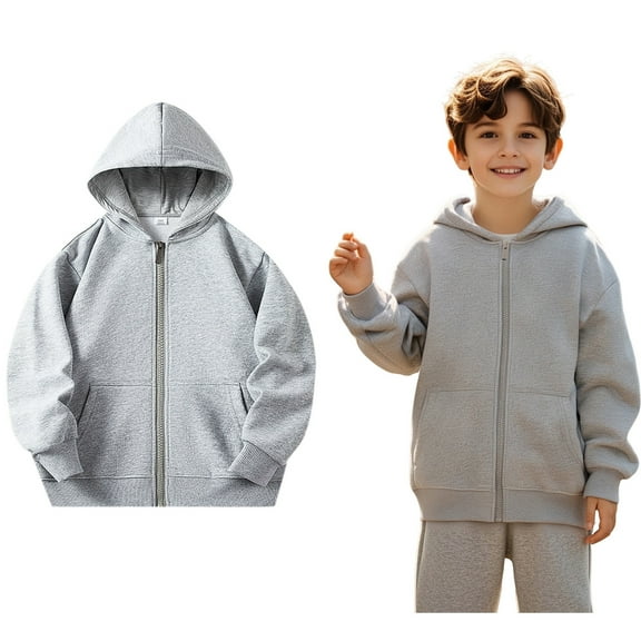 Hoddies Grey Full Zipper Hooded Casual Long Sleeve Sweatshirts Fall Clothes Girls Clothes4-5 Years Boys Girls Fashion