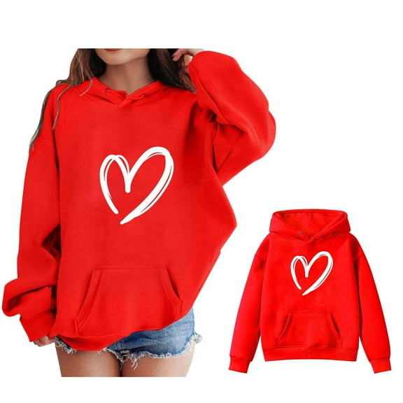 Hoddies Heart Printed Red Hooded Lightweight Long Sleeve Hoodies Warm Fall Winter Clothes Little Girls Clothes Size 4T