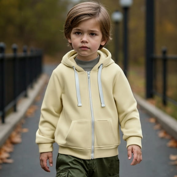 Hoddies Kids Beige Full Zip Up Hoodies Long Sleeve Pullover Tops Fall Winter Clothes Size 7-8 Years Girls Clothes Boys Girls Fashion