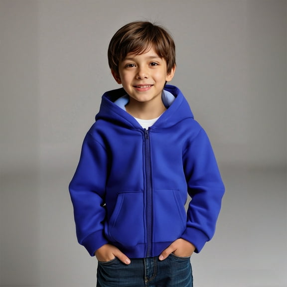Hoddies Kids Blue Full Zipper Hoodie Lightweight Long Sleeve Hoodies Fall Clothes Kids Clothes Girls Size 6-7 Years Boys Girls Fashion