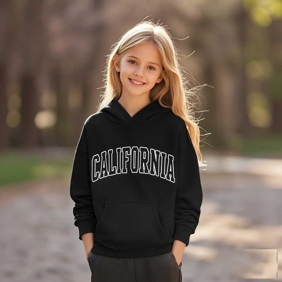 Hoddies Kids City Name Letter Print Black Hoodies Casual Long Sleeve Hoodie Sweatershirt Pullover Warm Fall Winter Clothes Toddler Boys Clothes 11-12 Years