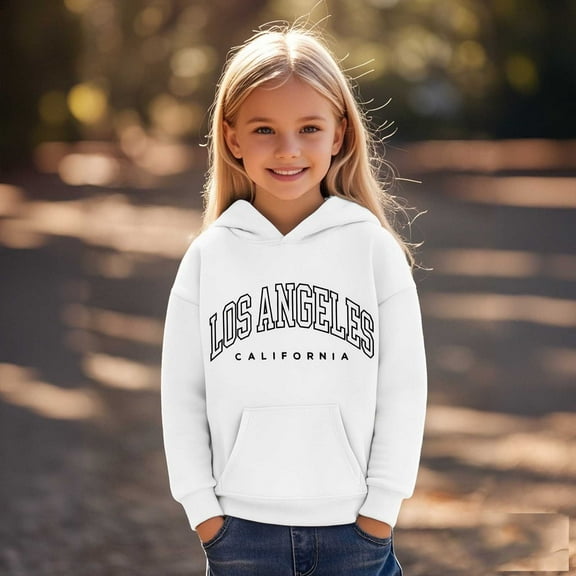 Hoddies City Name Letter Print White Hoodies Lightweight Long Sleeve Hoodies Winter Clothes Toddler Clothes for Girls 4T