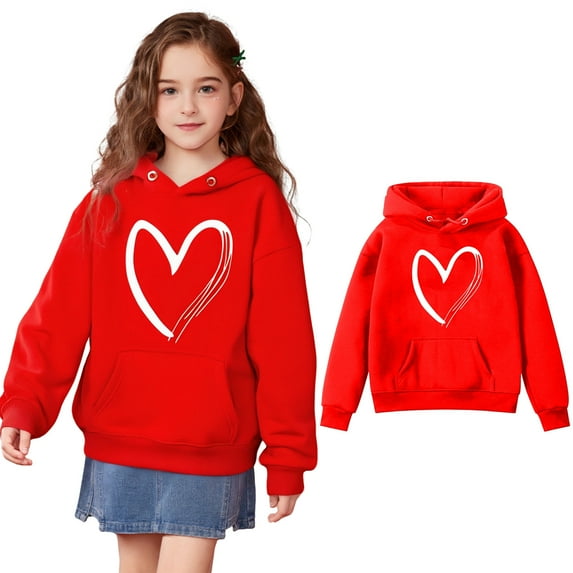 Hoddies Kids Heart Print Hoodies Long Sleeve Casual Basic Pullover Sweatshirt Hoodie Winter Clothes Girls 4-5 Years Clothes Boys Girls Fashion