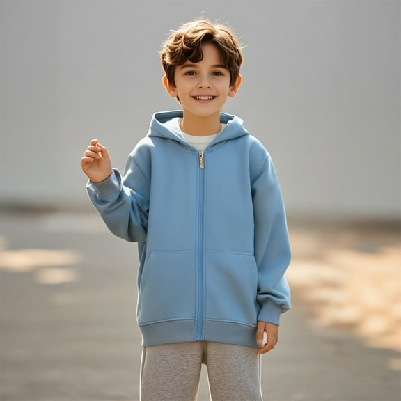 Hoddies Kids Light Blue Full Zipper Hoodie Casual Long Sleeve Sweatshirts Jackets Warm Fall Winter Clothes Girls Clothes Size 5-6 Years Boys Girls Fashion
