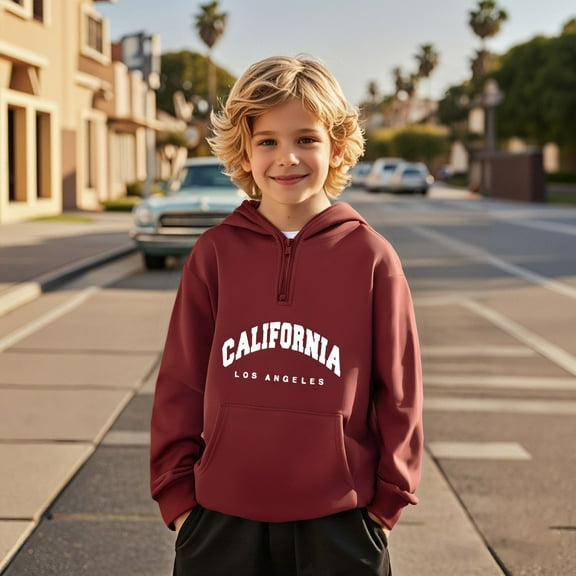 Hoddies Kids Mask Letter Print Red Half Zipper Hoodies Casual Long Sleeve Sweatshirts Jackets Winter Clothes Toddler 4T Boys Clothes