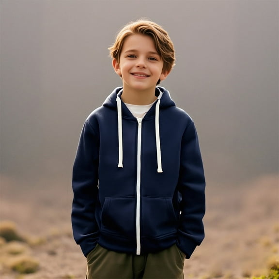 Hoddies Kids Navy Full Zipper Hooded Casual Long Sleeve Sweatshirts Jackets Warm Fall Winter Clothes Boy Clothes 5-6 Years Boys Girls Fashion