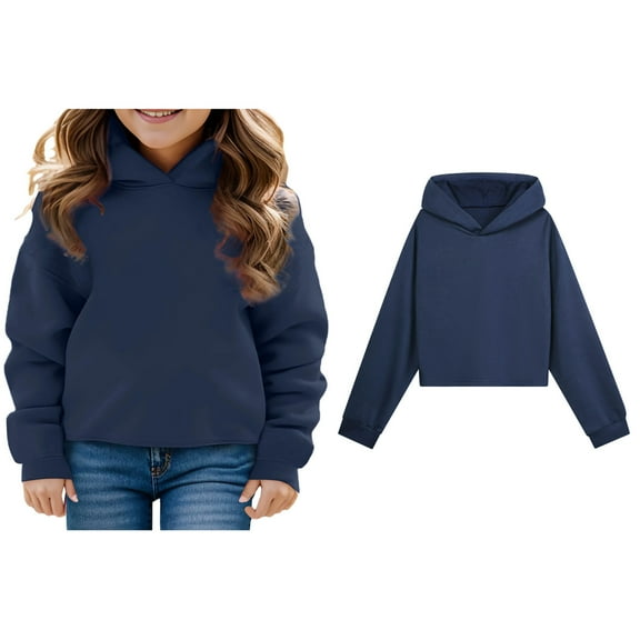 Hoddies Kids Navy Hoodie Long Sleeve Pullover Tops Warm Fall Winter Clothes r 11-12 Years Boys Clothes Boys Girls Fashion