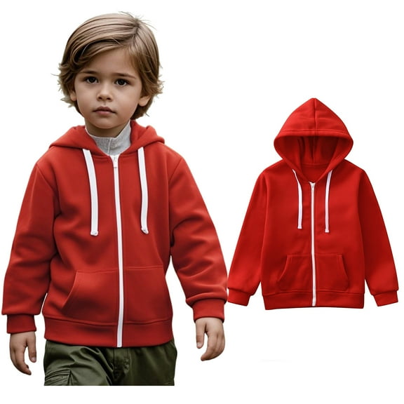 Hoddies Kids Red Full Zip Up Hooded Long Sleeve Casual Basic Pullover Sweatshirt Hoodie Winter Clothes Baby Girls Clothes 5-6 Years Boys Girls Fashion