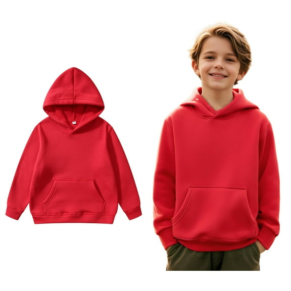 Hoddies Kids Red Hooded Casual Long Sleeve Hoodie Sweatershirt Pullover Fall Winter Clothes 6-8 Years Boys Clothes Boys Girls Fashion