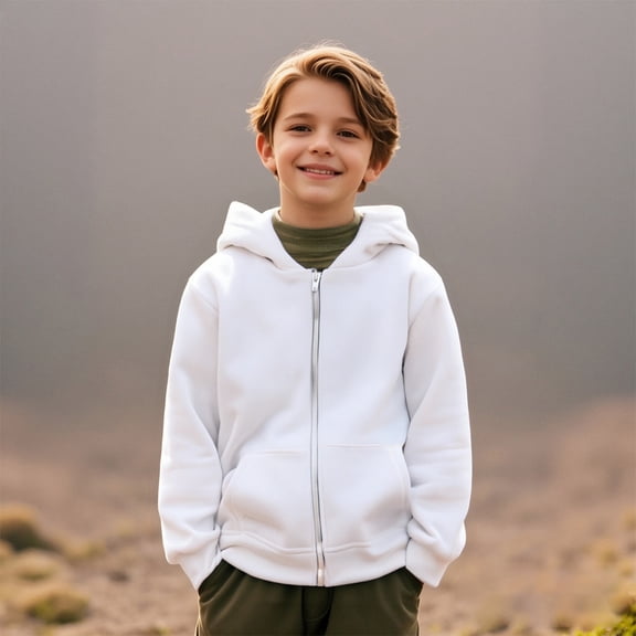 Hoddies Kids White Full Zipper Hoodie Casual Long Sleeve Classic Hoodie Fall Winter Clothes Clothes for Girls 4-5 Years Boys Girls Fashion