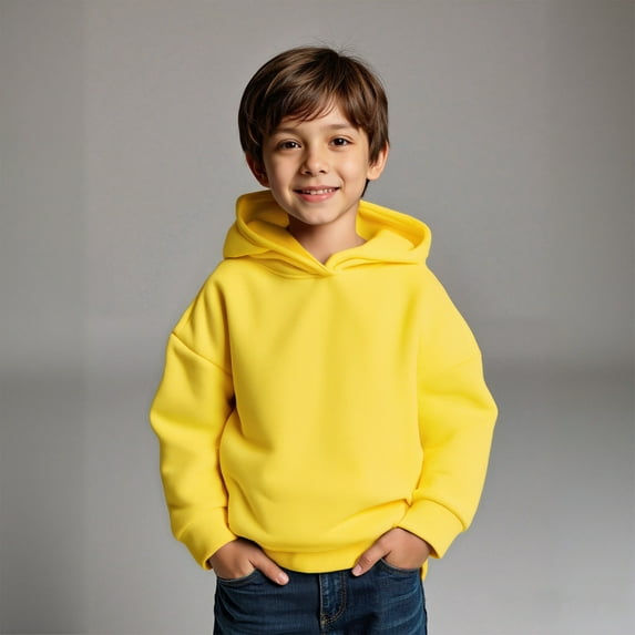 Hoddies Kids Yellow Hooded Long Sleeve Hooded Sweatshirt Top Warm Fall Winter Clothes Little Boy Clothes 9-12 Months Boys Girls Fashion