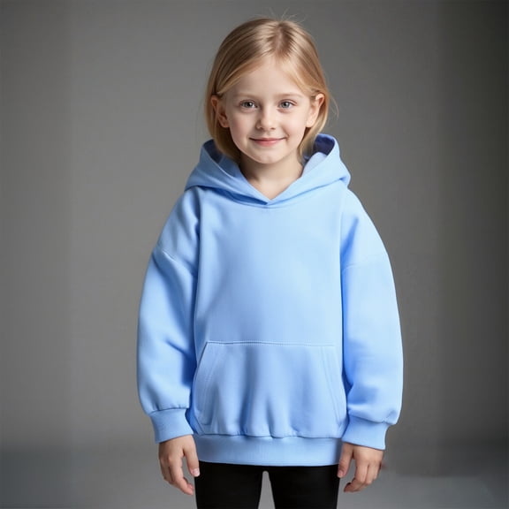 Hoddies Light Blue Hoodie Casual Long Sleeve Hoodie Sweatershirt Pullover Fall Clothes Little Girl Clothes 12-13 Years Boys Girls Fashion