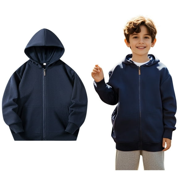 Hoddies Navy Full Zipper Hooded Long Sleeve Pullover Tops Warm Fall Winter Clothes Size 18-24 Months Boys Clothes Boys Girls Fashion