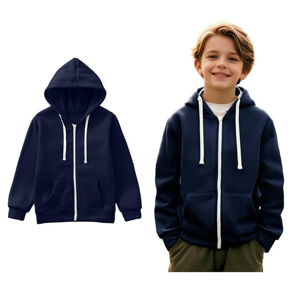 Hoddies Navy Full Zipper Hoodies Long Sleeve Soft Sweatshirts Top Warm Fall Winter Clothes 9-10 Years Old Girl Clothes Boys Girls Fashion