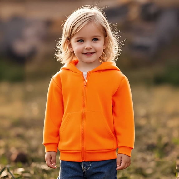 Hoddies Orange Zip up Hoodie Long Sleeve Pullover Tops Winter Clothes Toddler Girls Clothes 6-7 Years