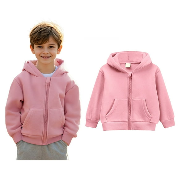 Hoddies Pink Full Zipper Hooded Casual Long Sleeve Hoodies Fall Clothes Size 12-24 Months Girls Clothes Boys Girls Fashion
