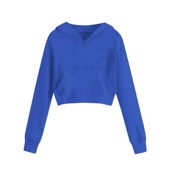Hoddies Tween Blue Cropped Hoodie Casual Long Sleeve Hoodie Sweatershirt Pullover Fall Winter Clothes Tween Girls Clothes 11-12 Years