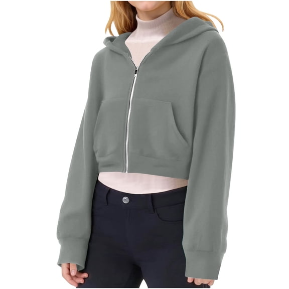 Hoddies Tween Grey Cropped Hooded Lightweight Long Sleeve Hoodies Fall Winter Clothes Girls Size 13-14 Years Clothes
