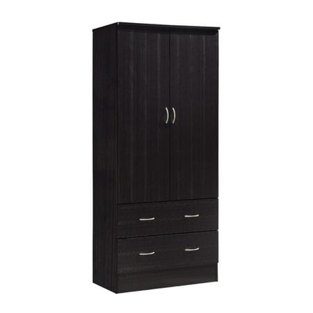 Hodedah Imports 2 Drawer 2 Door Wardrobe, Black
