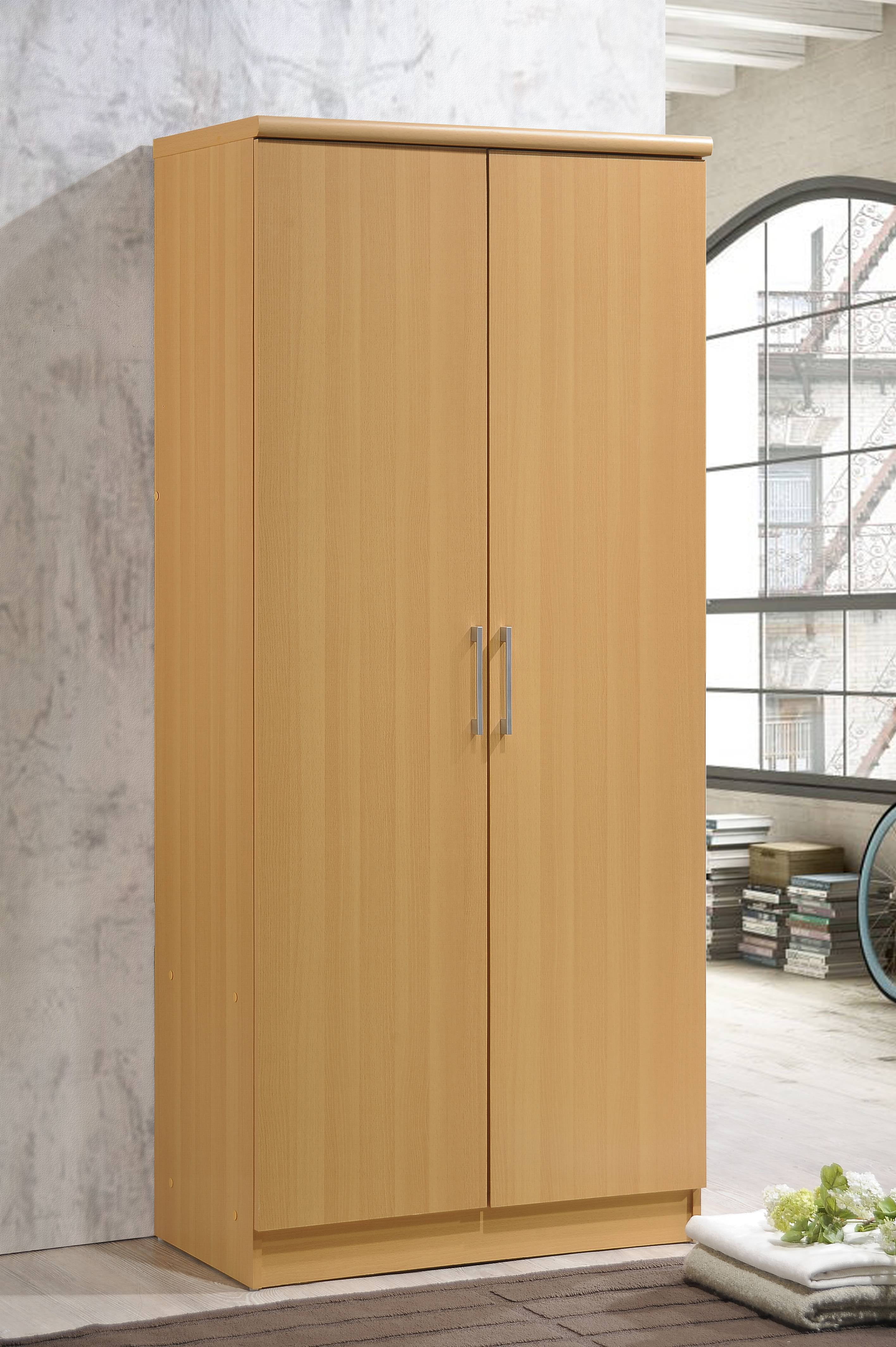 Hodedah 2 Door Wardrobe with 4 Shelves Beech Finish