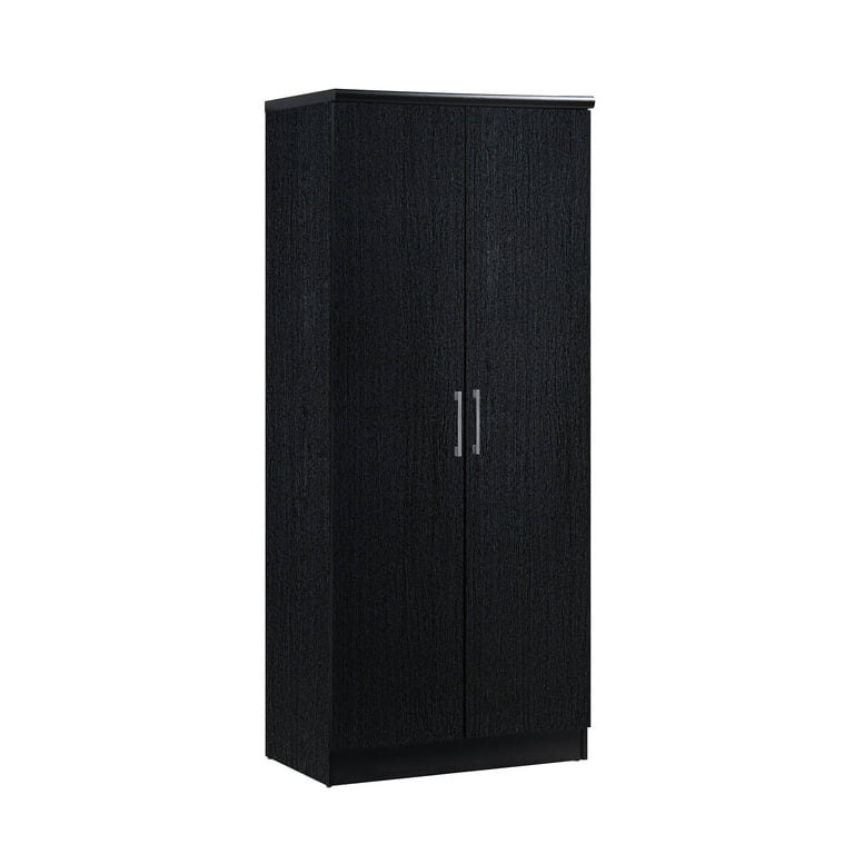 Homsee Wardrobe Armoire with Mirror, 4 Doors, 2 Hanging Rods, 2 Drawers & 8  Storage Compartments, Wooden Closet Storage Cabinet with Black Handles for