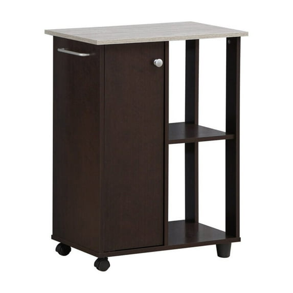 Hodedah 23.6" Wide Open Shelves and Cabinet Space Kitchen Cart in Chocolate-Grey